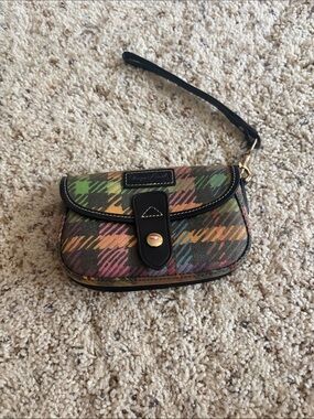 Dooney & Bourke Multicolor Plaid Wristlet with Black Trim